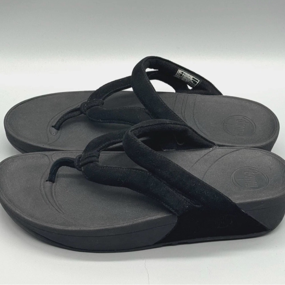FitFlop Whirl Black Suede Thong Flip-Flop Sandals Womans sz 8 - Picture 4 of 8
